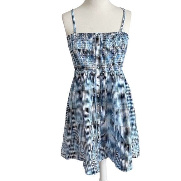 Topshop Blue Plaid Smocked Midi Dress - Picture 4 of 9